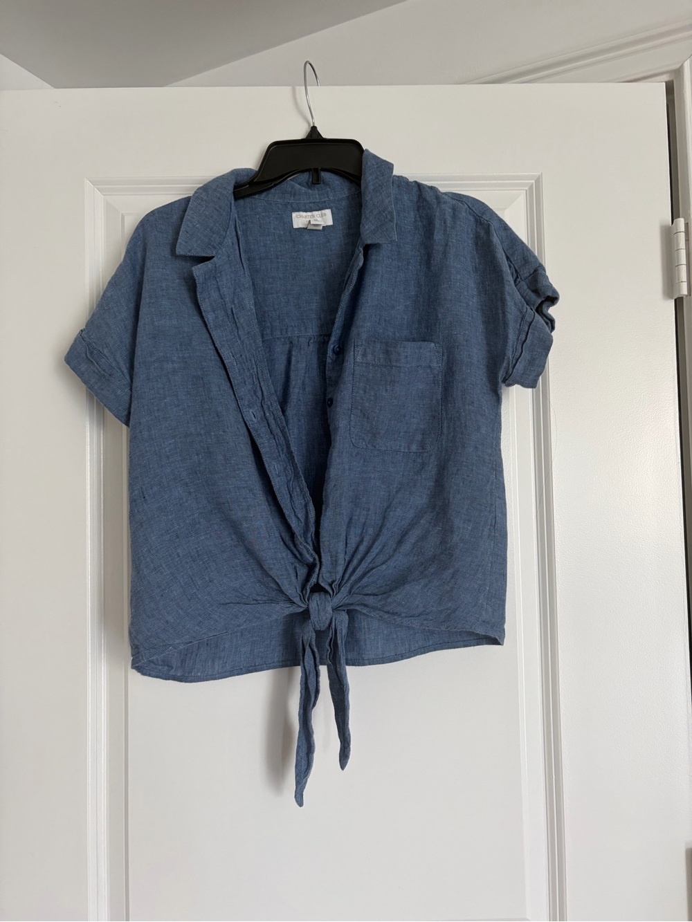 Charter Club Chambray Blue Short-Sleeve Tie-Front Shirt